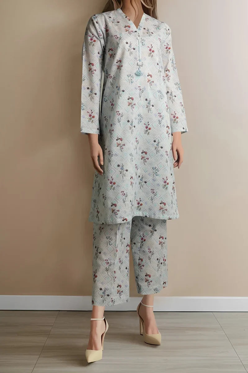 Saya Special Unstitched Khaddar 2-Piece Same Print Suit (Light Greyish Blue)
