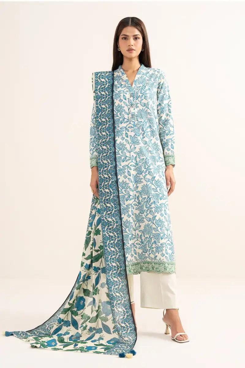 Sapphire Lawn Vol.08 - 3PC Unstitched Printed Lawn Suit (Off-White)
