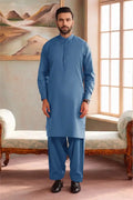 Premium Pasha Men’s Wash & Wear Unstitched Suit (Slate Blue)