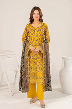 Zesh - 3PC Unstitched Embroidered Lawn Suit (Golden Yellow & Charcoal)