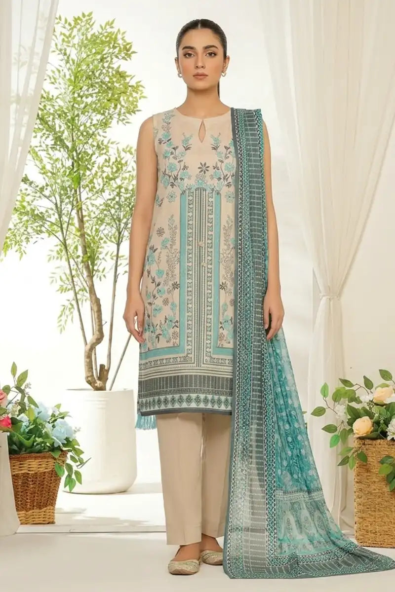 MTJ Unstitched 3-Piece Lawn Collection (Seafoam Aqua)