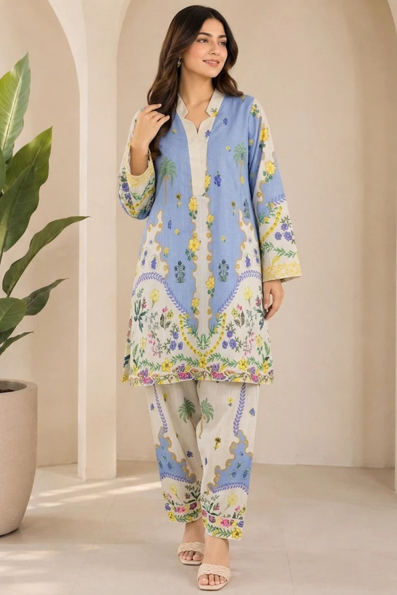 KBC 2PC Stitched Collection - Printed Lawn Suit (Sky Blue)