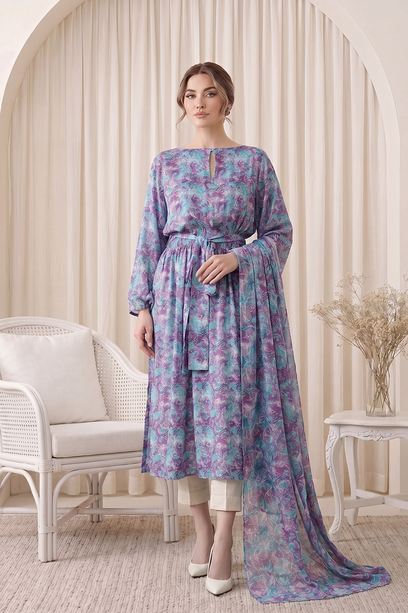 Gul Rang By Bareezé – 3-Piece Unstiched Printed Classic Lawn (Deep Lilac)