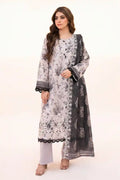 Zesh - 3PC Unstitched Embroidered Lawn Suit (Light Grey & Charcoal)