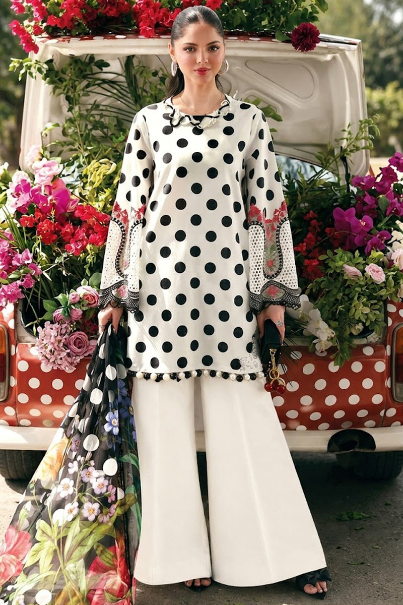 Elahéh By Maria B - 3PC Unstitched Digital Printed Lawn Suit (White & Black)