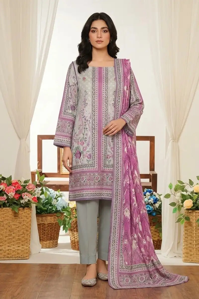 MTJ Unstitched 3-Piece Lawn Collection (Silver Grey)