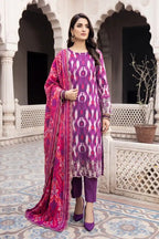 Zesh - 3PC Unstitched Embroidered Lawn Suit (Royal Violent & Magenta Pink)