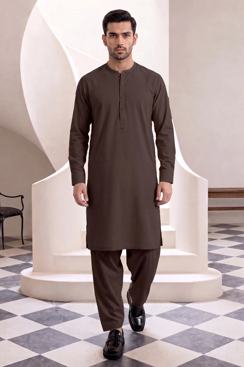 Men’s Unstitched Royal Wash & Wear Suit Fabric by KBC Fashion (Dark Earth Brown)