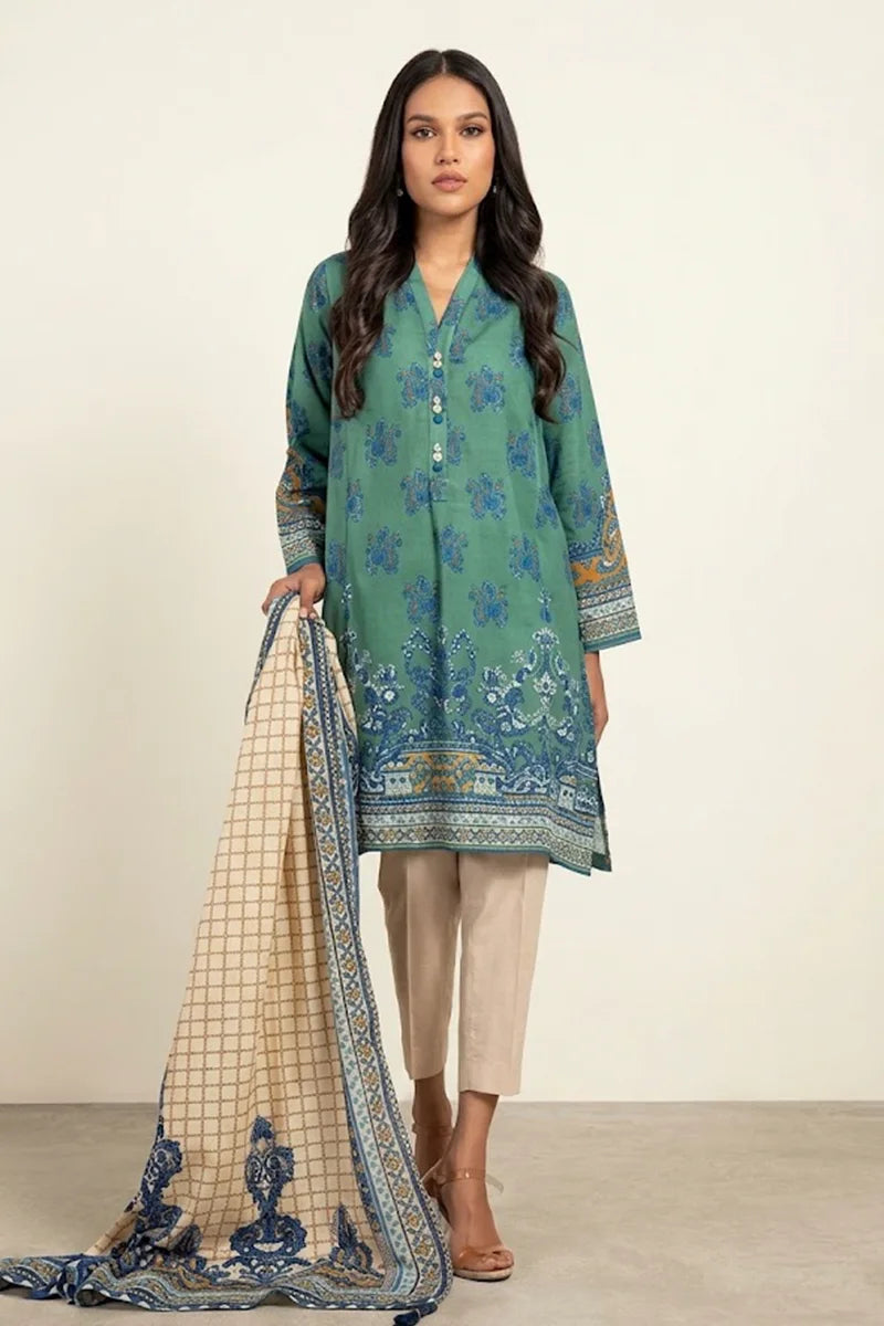 Khaadi 3-Piece Unstitched Printed Lawn Suit (Jade Green)