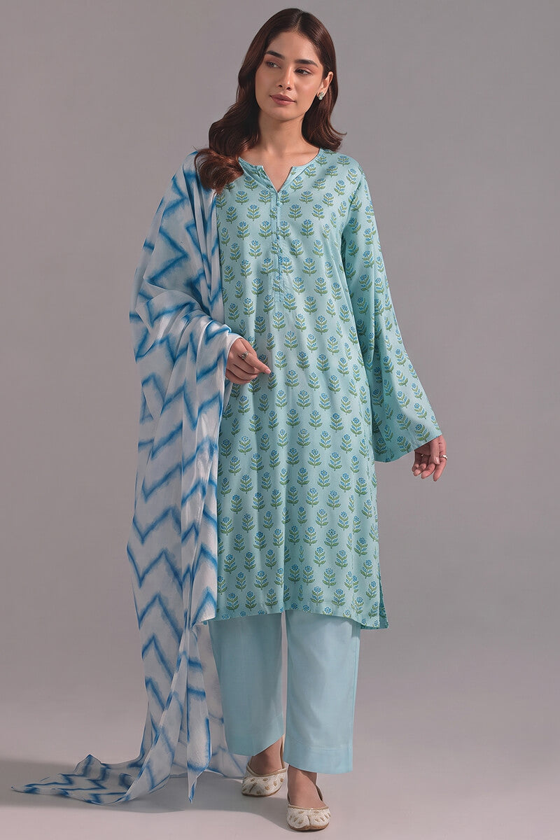 Sapphire (Vol.4) - 3PC Unstitched Printed Lawn Suit (Pale Aqua)