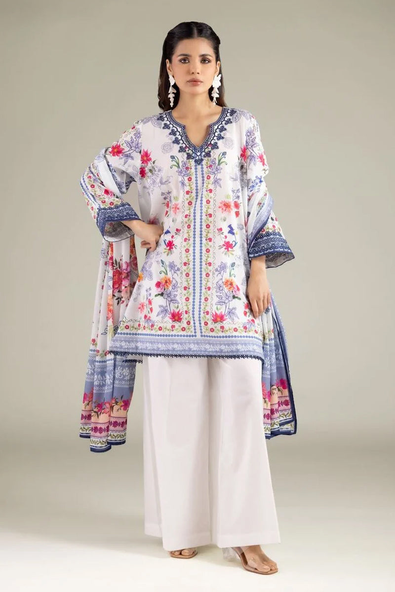 Khaadi – 3 Piece Unstitched Premium Embroidered Digital Printed Lawn Suit (Pure White)
