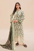 Zesh - 3PC Unstitched Embroidered Lawn Suit (Pale Mint Green & Dark Olive Floral)