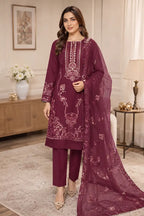 Sawan by Breeza Fashion - 3PC Unstitched Embroidered Lawn Suit (Dark Magenta)