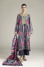 Khaadi – 3 Piece Unstitched Premium Embroidered Digital Printed Lawn Suit (Dark Charcoal & Magenta Pink)