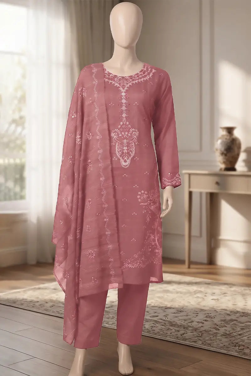 Roshan by Breeza Fashion - 3PC Unstitched Embroidered Lawn Suit (Dusty Pink)