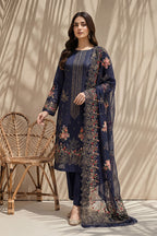 Millat - 3PC Unstitched Embroidered Lawn Suit (Navy Blue)