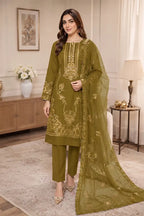 Sawan by Breeza Fashion - 3PC Unstitched Embroidered Lawn Suit (Olive Green)