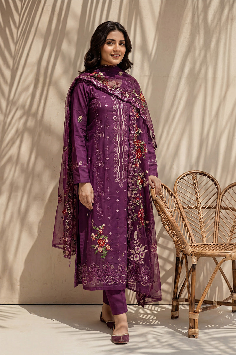 Millat - 3PC Unstitched Embroidered Lawn Suit (Dark Purple)