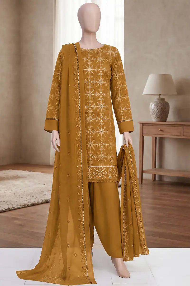 Breeza by Breeza Fashion - 3PC Unstitched Embroidered Lawn Suit (Mustard Brown)