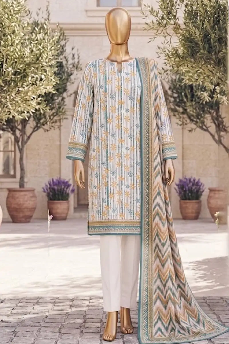 Safina Zeenat Printed Lawn 3-Piece Unstitched Suit (Off-White)