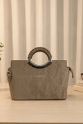 Top Handle Faux Leather Satchel Bag For Women (Warm Taupe)