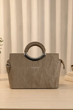 Top Handle Faux Leather Satchel Bag For Women (Warm Taupe)