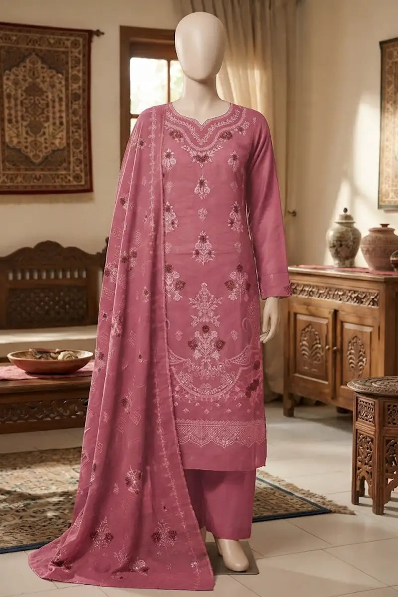 Noor by Breeza Fashion - 3PC Unstitched Embroidered Lawn Suit (Pink)