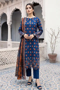Zesh - 3PC Unstitched Embroidered Lawn Suit (Royal Navy Blue & Rust Orange)