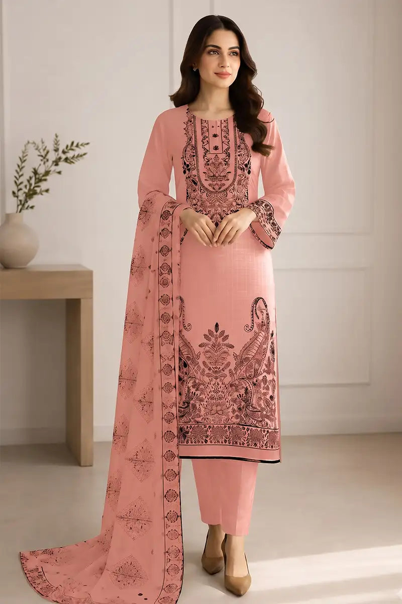 Princess by Breeza Fashion - 3PC Unstitched Embroidered Lawn Suit (Pink)