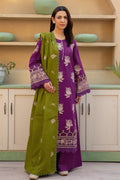 Khimar By Johra - 3PC Unstitched Embroidered Lawn Suit (Purple & Olive Green)