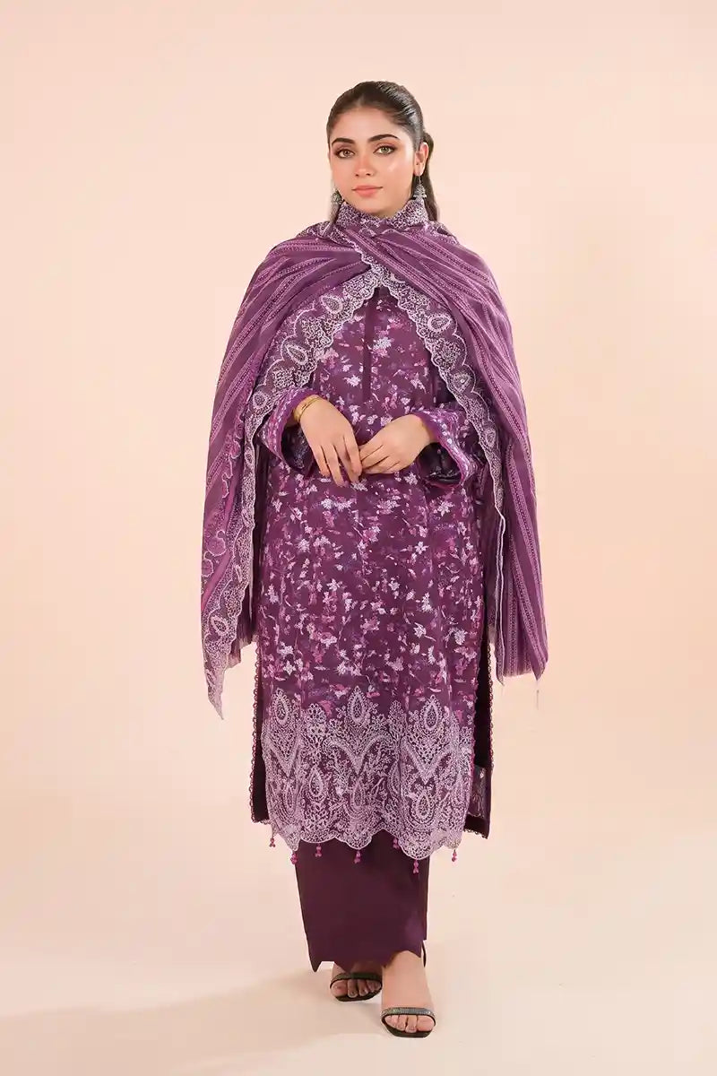Zesh - 3PC Unstitched Embroidered Lawn Suit (Magenta Purple)
