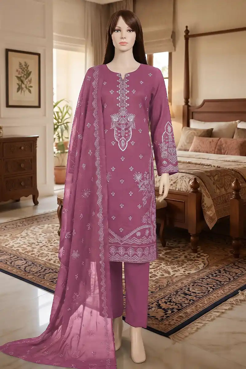 Arooj by Breeza Fashion - 3PC Unstitched Embroidered Lawn Suit (Dusty Plum)