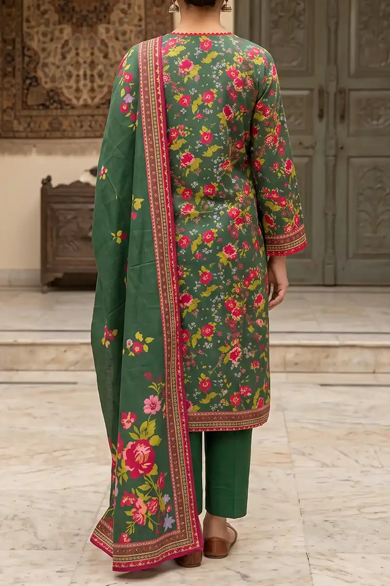 Mehar Unstitched 3-Piece Lawn Collection (Deep Moss Green)