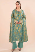 Zesh - 3PC Unstitched Embroidered Lawn Suit (Seafoam Teal & Muted Gold floral)