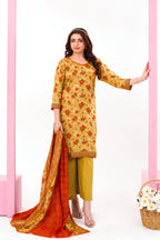 Zesh - Drop Fourteen Printed Series 3PC Unstitched Lawn Suit (Mustard & Red)