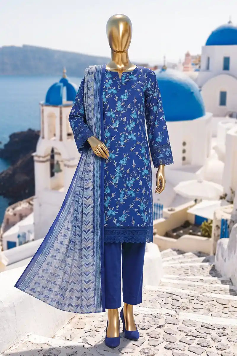 Safina Pop (Vol-01) by A One Textile - 3PC Unstitched Printed Lawn Suit (Royal Blue)