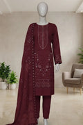 Pariyon Ki Rani by Breeza Fashion - 3PC Unstitched Embroidered Lawn Suit (Maroon)