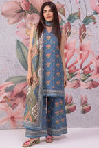 Khaadi 3-Piece Unstitched Printed Lawn Suit Set (Muted Slate Blue)