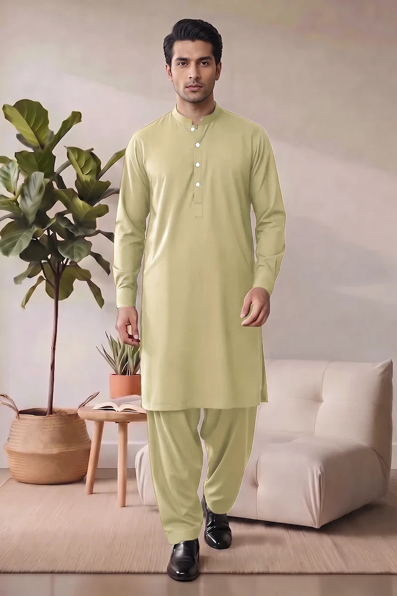 Saya Men’s Wash & Wear Unstitched Suit (Soft Lime Green)
