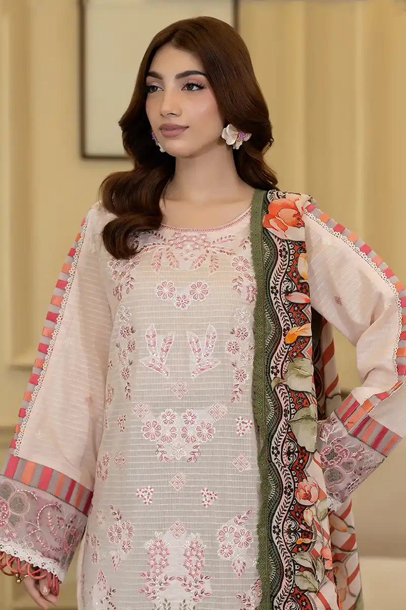 Elvia By Johra - 3PC Unstitched Embroidered Lawn Suit (Blush Pink)