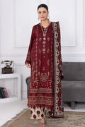 Muswa By Johra - 3PC Unstitched Embroidered Lawn Suit (Deep Maroon)