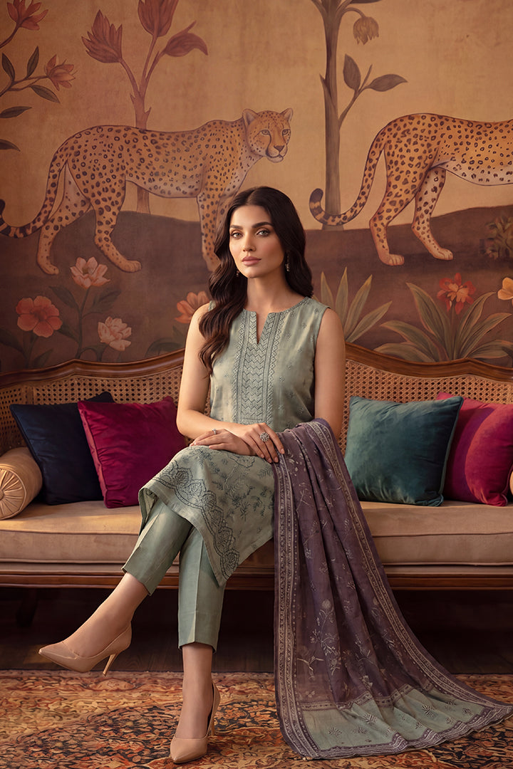 Rimal by UK Vol-22 3PC Unstitched Embroidered Lawn Suit (Sage Green)