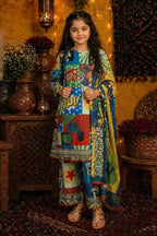 Ting Tone by Almeerah - Girls Unstitched 2-Piece Suit (8 to 12 Years) (Pastel Green & Blue)
