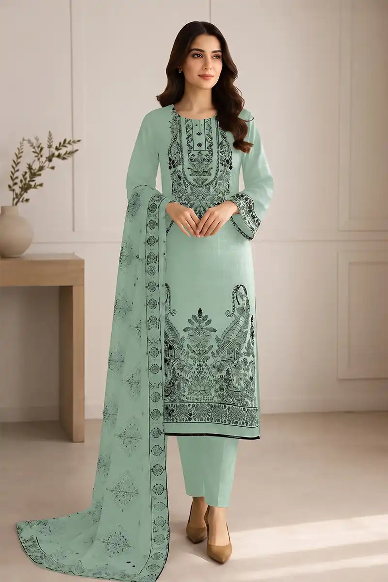 Princess by Breeza Fashion - 3PC Unstitched Embroidered Lawn Suit (Mint Green)
