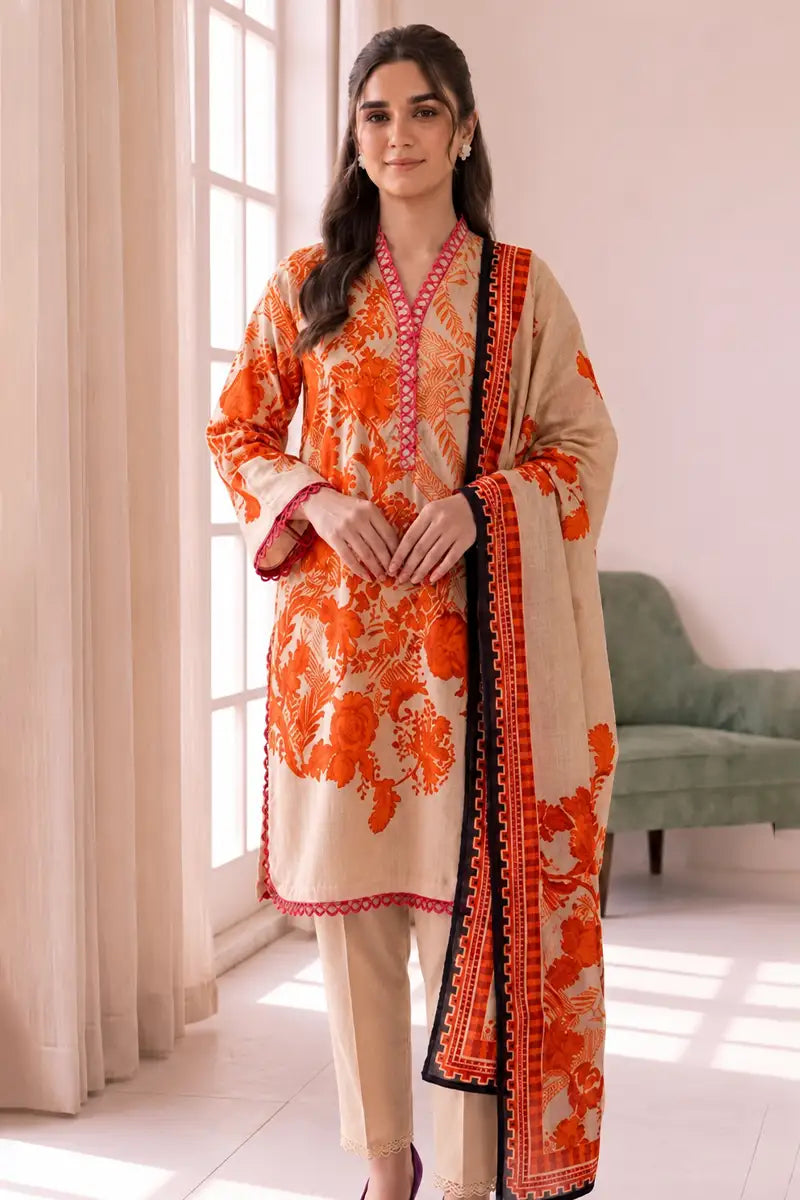 Roshaan by KBC Fashion Stitched 3-Piece Lawn Suit (Warm Sand)