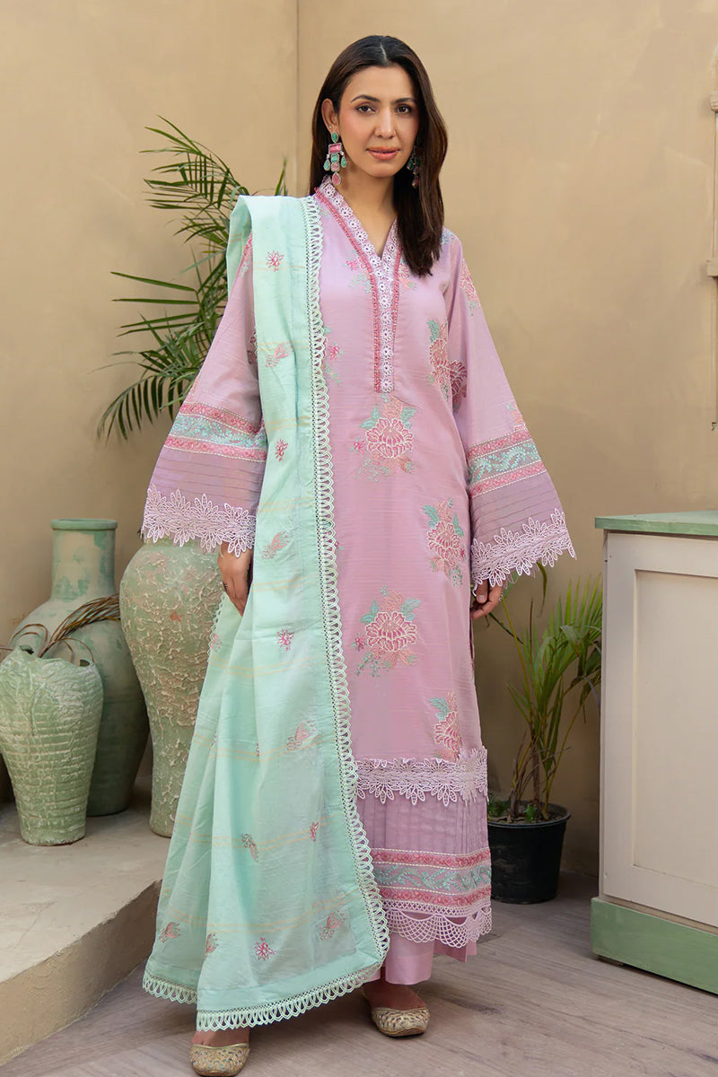 Khimar By Johra - 3PC Unstitched Embroidered Lawn Suit (Pink & Sky Green)