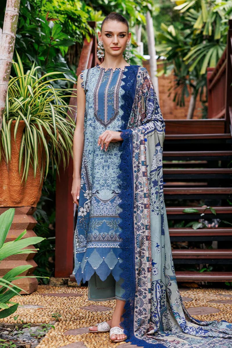 Urbane By Jade Vo.4 - 3pc Unstitched Classic Printed Lawn (Muted Steel Blue & Navy)