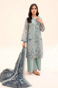 Zesh - 3PC Unstitched Embroidered Lawn Suit (Dusty Seafoam & Deep Slate Teal)