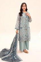 Zesh - 3PC Unstitched Embroidered Lawn Suit (Dusty Seafoam & Deep Slate Teal)