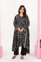 Zesh - Drop Fourteen Printed Series 3PC Unstitched Lawn Suit (Charcoal & Black)